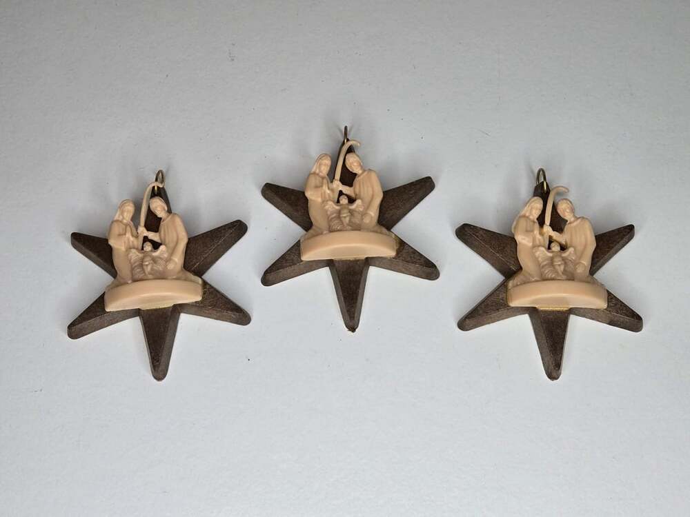 Vintage Nativity Holy Family Star Christmas Ornaments Set Of 3 Hong Kong